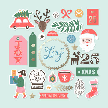 Christmas holiday cute elements set