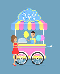 Bright Street Cart with Tasty Sweet Candy Cotton