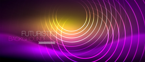 Neon glowing techno lines, hi-tech futuristic abstract background template with square shapes