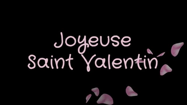 Animation Joyeuse Saint Valentin, Happy Valentine's day in french language, greeting card, pink petals, black background