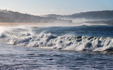 Atlantic ocean coast in morning time next to Nazare, Portugal.