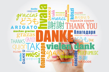 Danke (Thank You in German) Word Cloud with marker, all languages