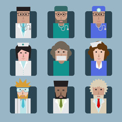 Doctor , Nurse , Scientist and Physician Character Design Flat Icon Set