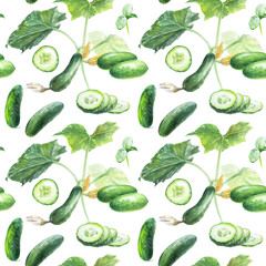 Cucumber hand draw seamless watercolor fabric pattern.