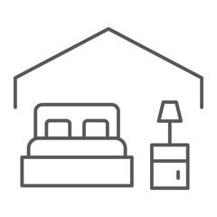 Bedroom thin line icon, hotel and sleep, bed sign, vector graphics, a linear pattern on a white background.