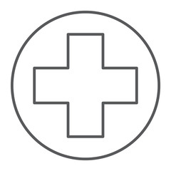 Medical point thin line icon, medicine and hospital, help point sign, vector graphics, a linear pattern on a white background.