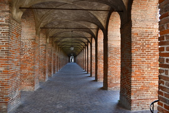 Sabbioneta ,Gallery on the central square of the city , Italy