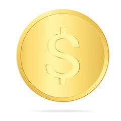 Realistic illustration of a gold coin with a dollar sign, isolated on white background
