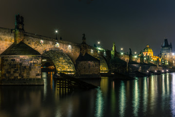 Fototapeta premium View of the Charles Bridge and Vltava river in Prague in a cold winter night - 3