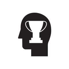 Trophy people icon. Head with success, winner, user head sign