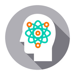 Atom user icon. Head with science sign