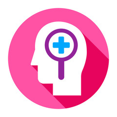 Loupe people icon. Head with health, add sign