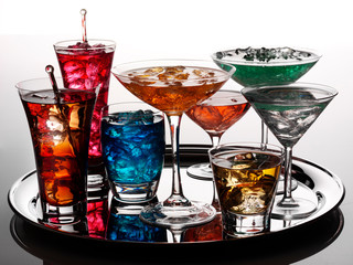 SELECTION OF COCKTAILS ON SILVER TRAY