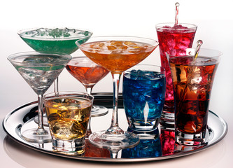 SELECTION OF COCKTAILS ON SILVER TRAY