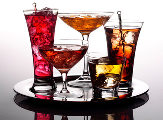 SELECTION OF COCKTAILS ON SILVER TRAY