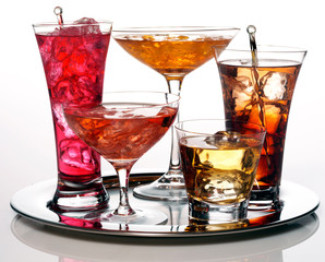 SELECTION OF COCKTAILS ON SILVER TRAY