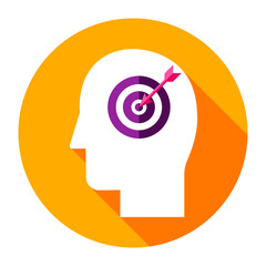 Goal user icon. Head with target and arrow sign