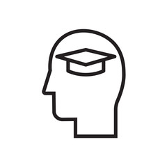 Education user icon. Head with student graduation cap icon