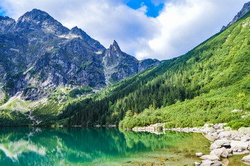 Naklejka na ściany i meble The beautiful lake of Morskie Oko in the Tatra Mountains, near Zakopane, Poland