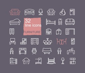 Line furniture icons set. Vector illustration in linear style