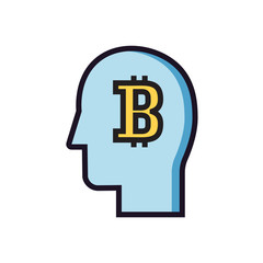 Bitcoins business icon. Head with cryptocurrency sign
