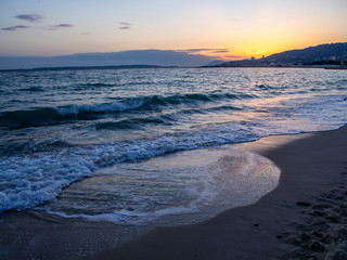 Mediterranean sea at sunset in winter