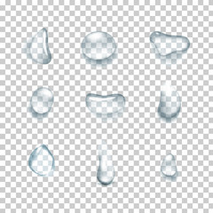 Drops of water on a transparent background. Vector illustration.