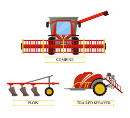 Combine and Plow Icons Set Vector Illustration