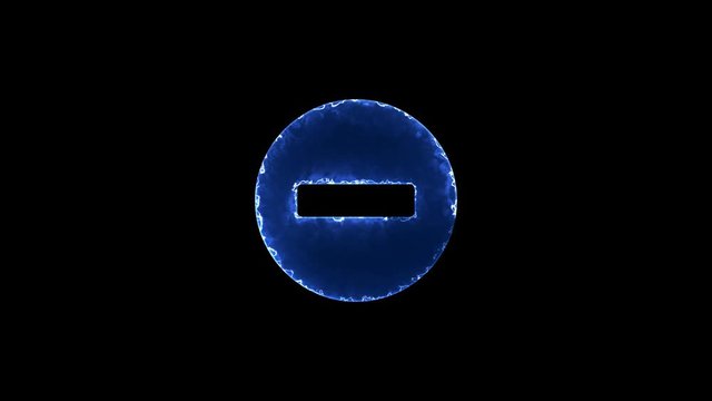 Symbol minus circle. Blue Electric Glow Storm. looped video. Alpha channel black