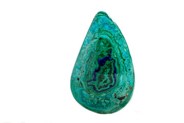Macro mineral stone malachite with azurite on white background