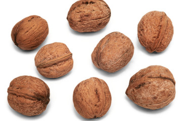 Walnuts on white background, isolated, closeup