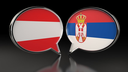 Obraz premium Austria and Serbia flags with Speech Bubbles. 3D illustration