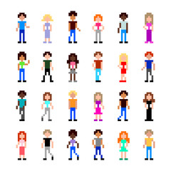 Pixel people for game set detailed illustration isolated vector
