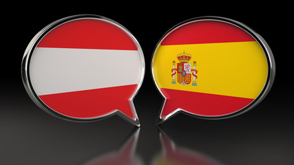 Austria and Spain flags with Speech Bubbles. 3D illustration