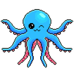 Pixel cute octopus detailed illustration isolated vector