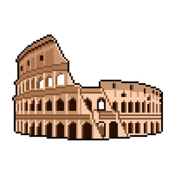 Pixel Roman Coliseum wonders of the world detailed illustration isolated vector