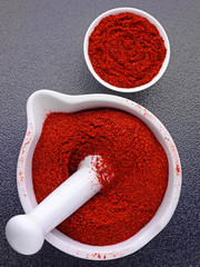 CHILLI POWDER IN PESTLE AND MORTAR