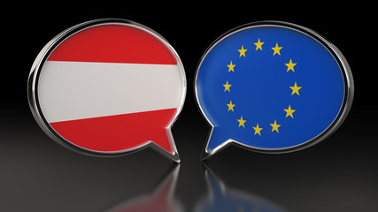Fototapeta premium Austria and Europe Union flags with Speech Bubbles. 3D illustration