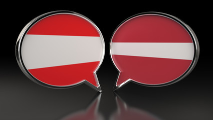 Fototapeta premium Austria and Latvia flags with Speech Bubbles. 3D illustration