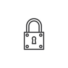 Padlock lock outline icon. linear style sign for mobile concept and web design. Locked padlock simple line vector icon. Protect Symbol, logo illustration. Pixel perfect vector graphics