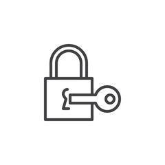 Lock with key outline icon. linear style sign for mobile concept and web design. Input key padlock simple line vector icon. Symbol, logo illustration. Pixel perfect vector graphics