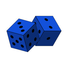 Blue dice icon. Casino. Flat design. On the white background. Vector.