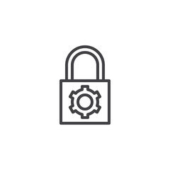 Privacy settings outline icon. linear style sign for mobile concept and web design. Padlock with gear simple line vector icon. Symbol, logo illustration. Pixel perfect vector graphics
