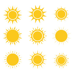 Sun icons set. Flat design. Vector.