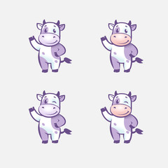 Funny cow cartoon character, happy cow vector illustrarion, logo template