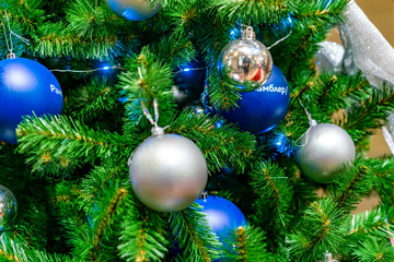 decorative balls hang on the christmas tree f
