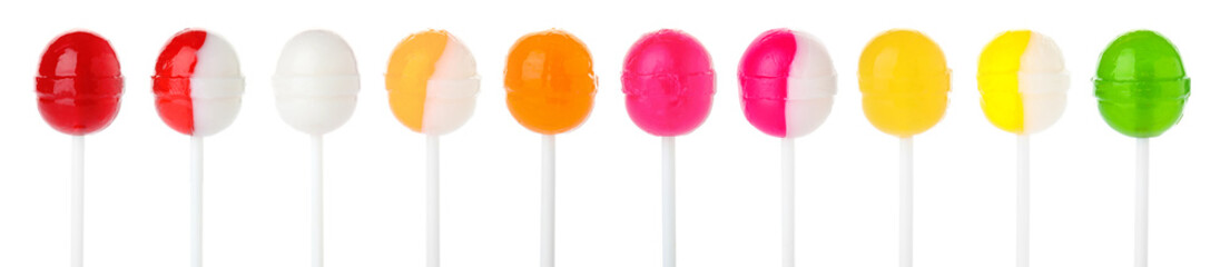 Set of different sweet candies on white background