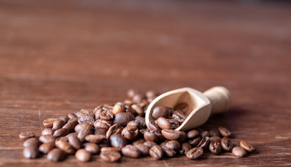 coffee beans on wooden background