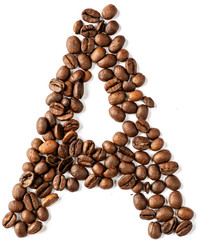 A letter made from coffee beans isolated on white background