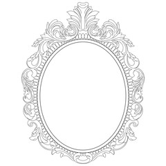 Vintage oval pattern frame in old style. Vector.